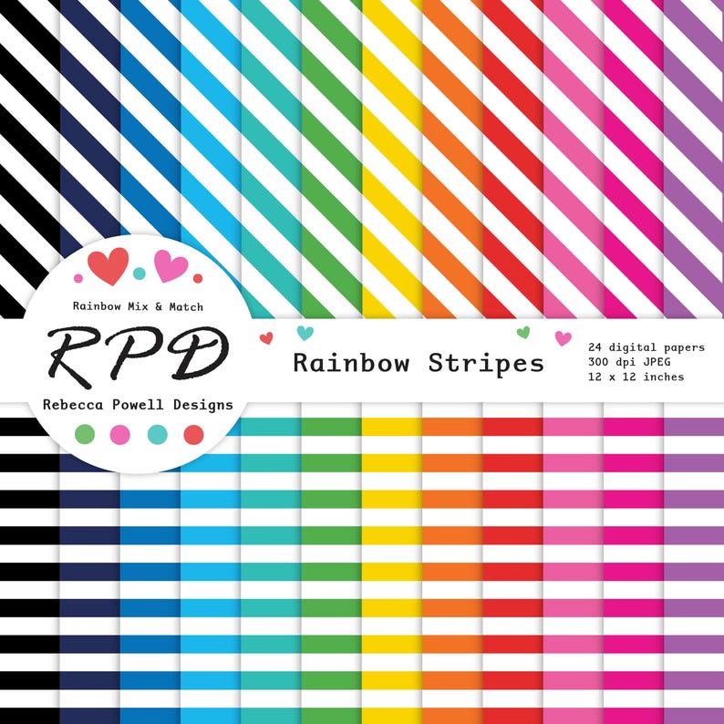 Horizontal & Diagonal Stripes Seamless Digital Paper, Printable ...