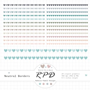 Love Hearts Digital Clip Art Borders, Neutral Colours, Scrapbooking, Planners, Commercial Use