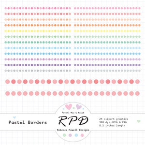 Polka Dot Decorative Ribbon Borders Digital Clip Art Set, Pastel Colours, Png, Jpeg, Scrapbooking, Planner Clipart, Commercial Use