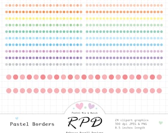 Polka Dot Decorative Ribbon Borders Digital Clip Art Set, Pastel Colours, Png, Jpeg, Scrapbooking, Planner Images, Commercial Use