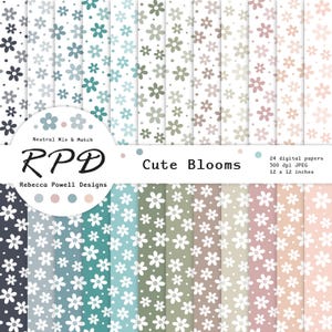 Floral Confetti Digital Paper Pack, Seamless Pattern, Neutral Colours & White, Scrapbook Pages, Backgrounds, Commercial Use