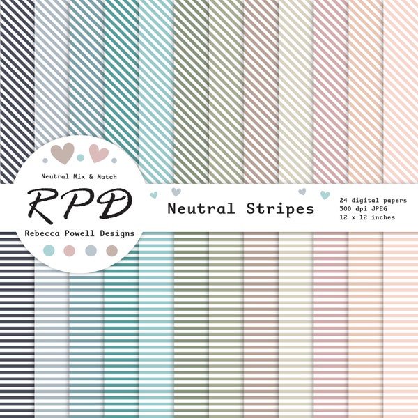 SALE Horizontal Diagonal Stripes Digital Paper Set, Seamless Pattern, Neutral Colours, White, Scrapbook Pages, Backgrounds, Commercial Use