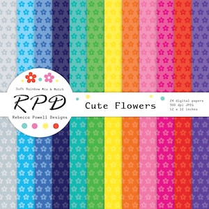 Schattige bloemen naadloos digitaal papier, gekleurde regenboogkleuren, plakboekpagina's, achtergronden, commercieel gebruik