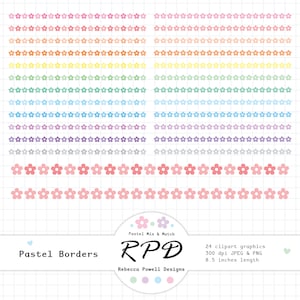 Flowers Floral Decorative Ribbon Borders Digital Clip Art Set, Pastel Colours, Png, Jpeg, Scrapbooking, Planner Clipart, Commercial Use