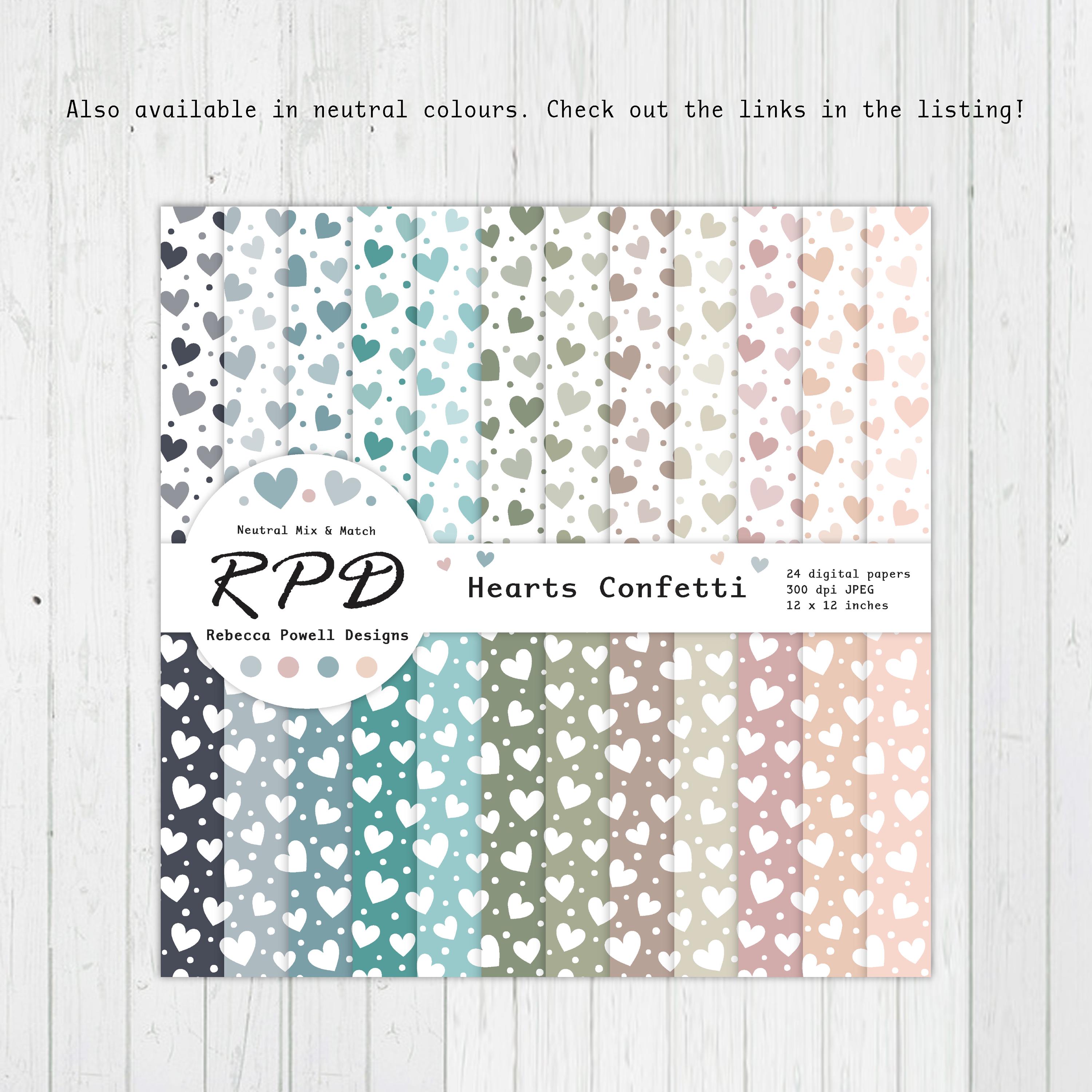 Hearts Confetti Digital Paper Pack, Seamless Rainbow & White Scrapbook ...