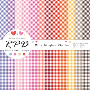 Mini Gingham Cheques Naadloos Digitaal Papierpakket, Multi Kleuren, Wit, Crosshatch, Scrapbookpagina's, Digitale Achtergrond, Commercieel Gebruik
