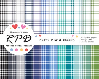 Crosshatch Plaid Digital Paper Pack, Seamless, Multi Colours, White, Tartan Check, Scrapbook Pages, Digital Backgrounds, Commercial Use