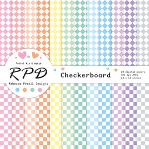 Schackrutigt mönster sömlöst digitalt papper, pastellfärger och vitt, scrapbooksidor, bakgrunder kommersiellt bruk