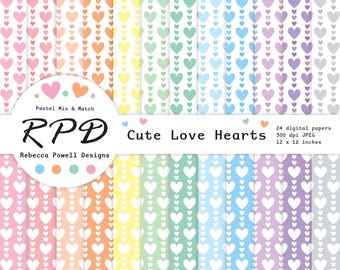 Pastel Hearts Digital Paper: Seamless Scrapbook Pattern (Digital Download)