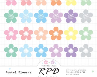 Flowers Floral Digital Clip Art Set, Hand Drawn, Pastel Colours, White, Png, Jpeg, Scrapbooking, Planner Clipart, Commercial Use