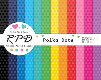 Polka Dots Seamless Pattern Digital Paper, Rainbow Colours Backgrounds & Scrapbook Pages Printable Instant Download