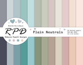 Plain Multi-Coloured Digital Paper Pack, Seamless, Solid Neutral Rainbow Colours, Scrapbook Pages, Digital Backgrounds, Commercial Use