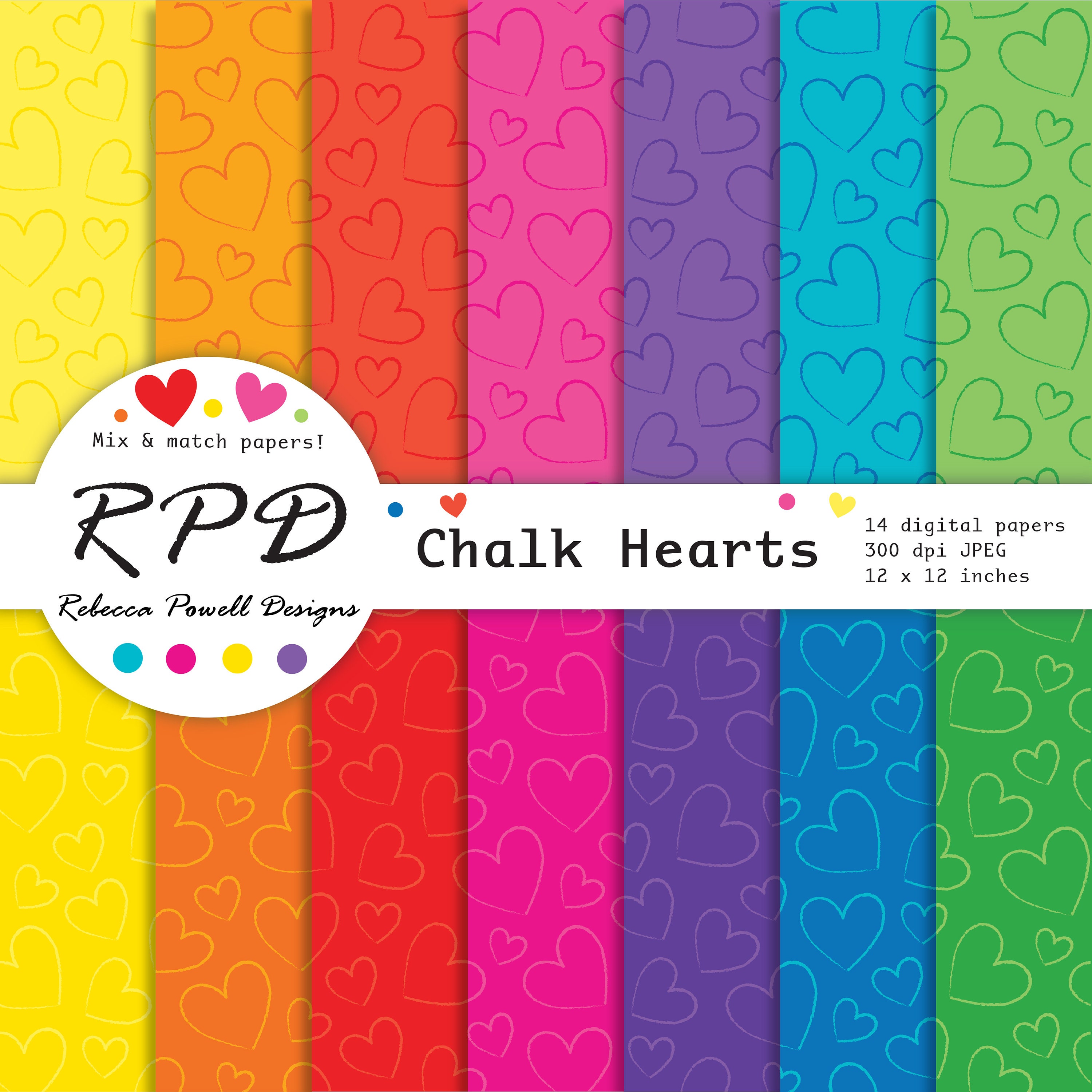 SALE Hearts Hand Drawn Pattern Bright Rainbow Colours Seamless - Etsy
