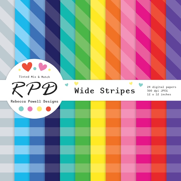 SALE Stripes Digital Paper, Seamless Pattern, Horizontal, Diagonal, Tinted Rainbow Colours, Scrapbook Pages, Backgrounds, Commercial Use