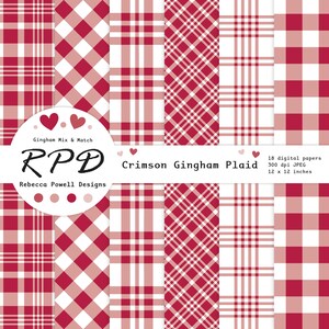 Larger examples of 6 papers with gingham and plaid check patterns.