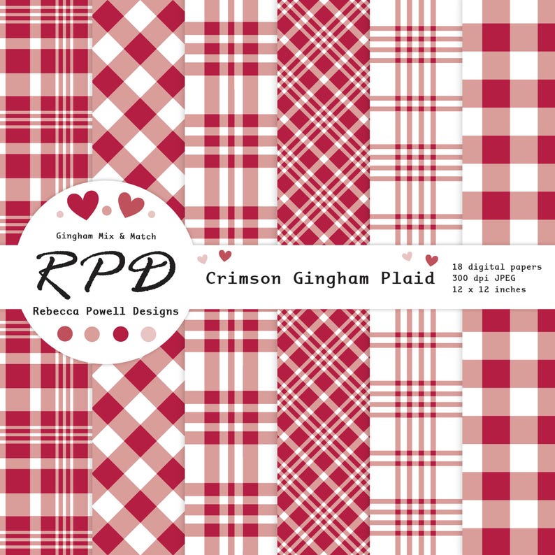 Larger examples of 6 papers with gingham and plaid check patterns.