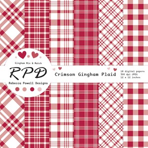 Larger examples of 6 papers with gingham and plaid check patterns.