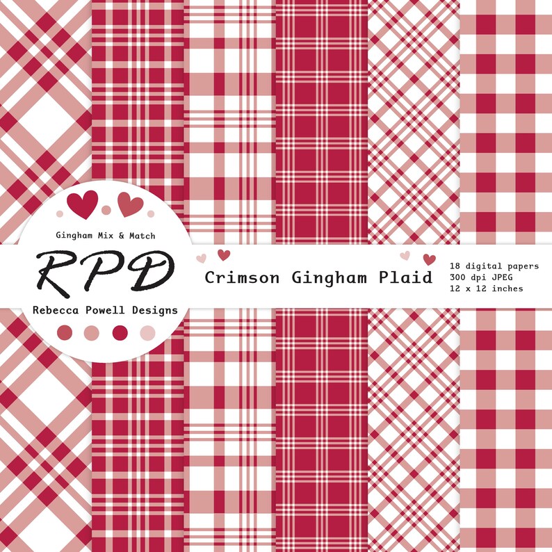 Larger examples of 6 papers with gingham and plaid check patterns.