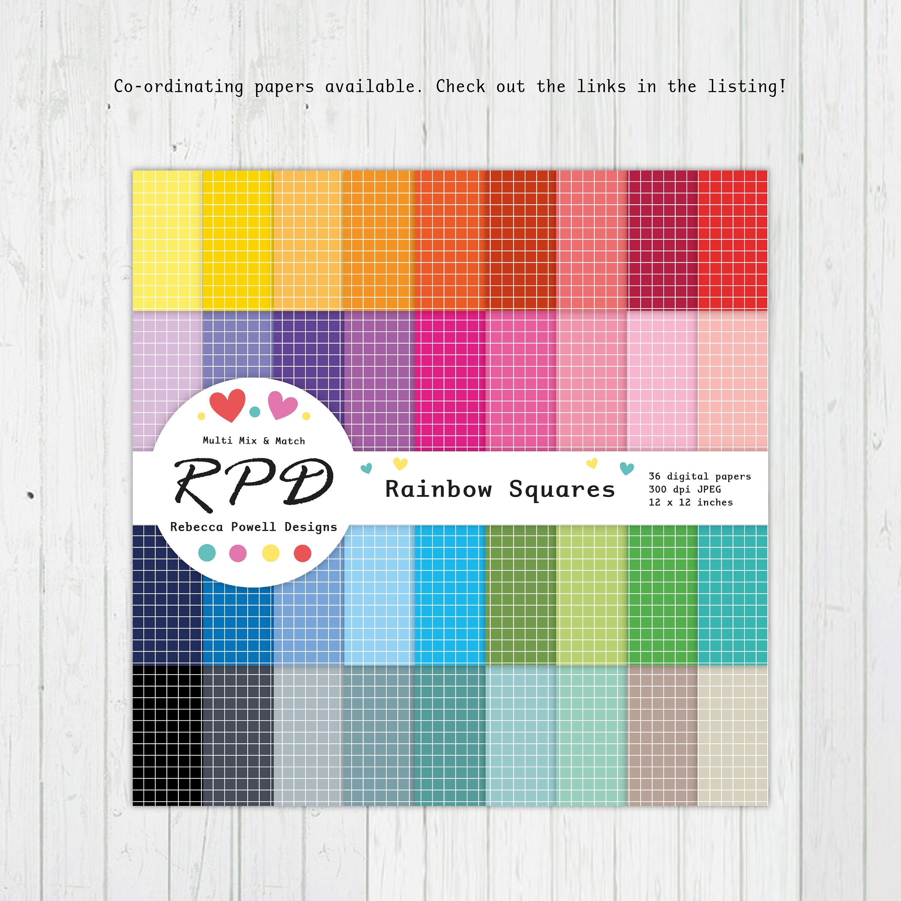 Grid Pattern Seamless Digital Paper, Rainbow Colours, White Backgrounds ...