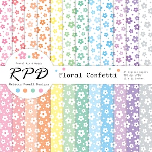 Süße Blumen Konfetti Muster nahtlose digitales Papier, Pastellfarben & Weiß, Hintergründe, Scrapbook Seiten, kommerzielle Nutzung