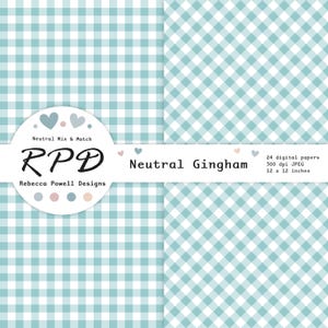 Image of the gingham checks and diagonal gingham patterns in light aqua and white.