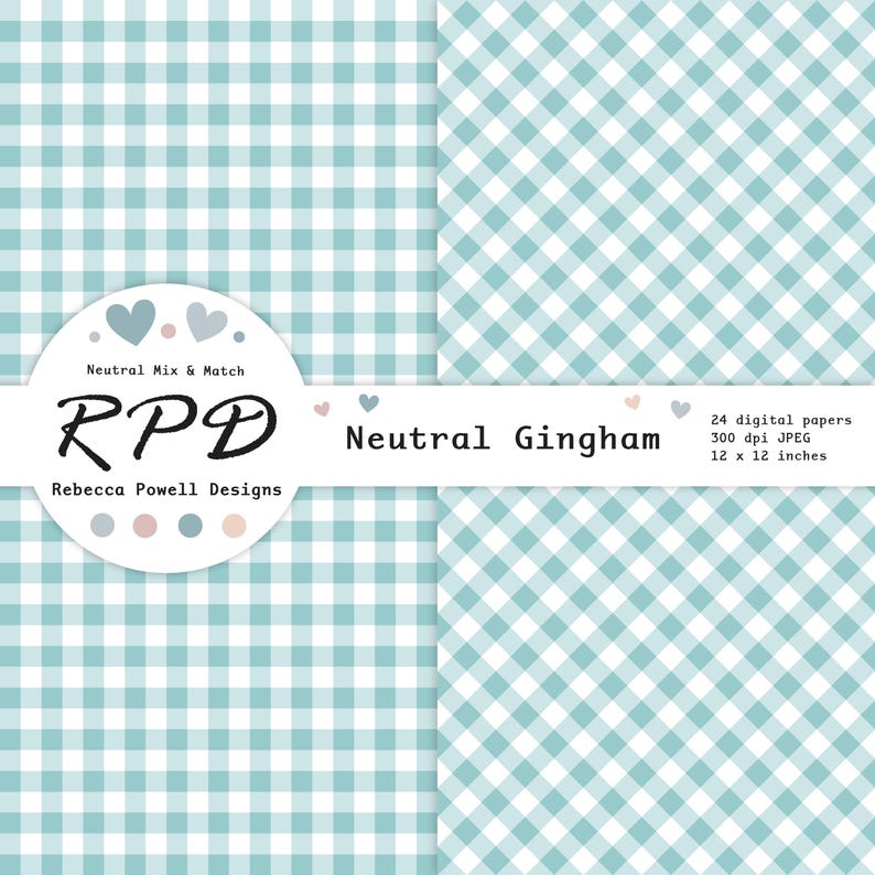 Image of the gingham checks and diagonal gingham patterns in light aqua and white.