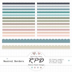 Scalloped Ribbon Borders Digital Clip Art Set, Neutral Colours, Scrapbooking, Planners, Commercial Use