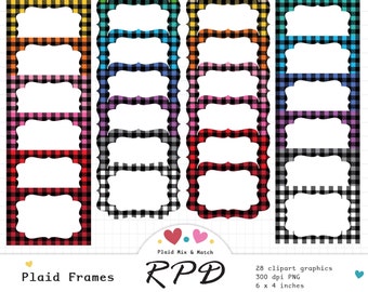 SALE Buffalo Plaid Clipart Frames Set, PNG Transparent Backgrounds, Multi Colours, Black, Log Cabin, Gingham Check, Digital, Commercial Use