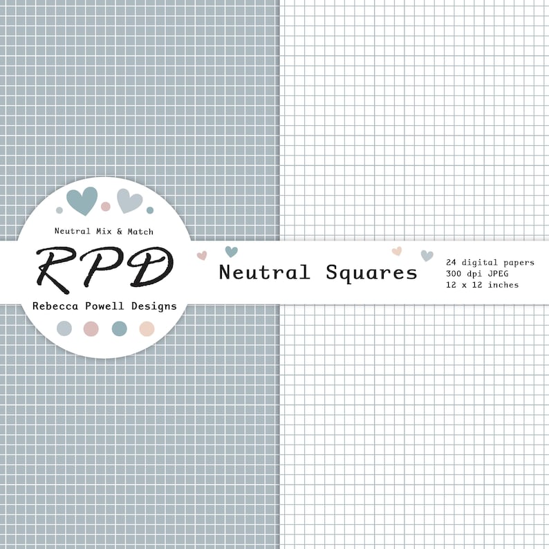 Grid Pattern Seamless Digital Paper Pack, Neutral Colours & White ...