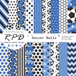 Blue Soccer Digital Paper Pack, Football Sports Printable Seamless Patterns for Scrapbooking & Backgrounds, PNG clipart soccer ball