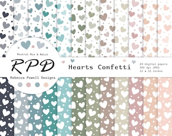 Hearts Confetti Pattern: Neutral Digital Paper Pack (Digital Download)