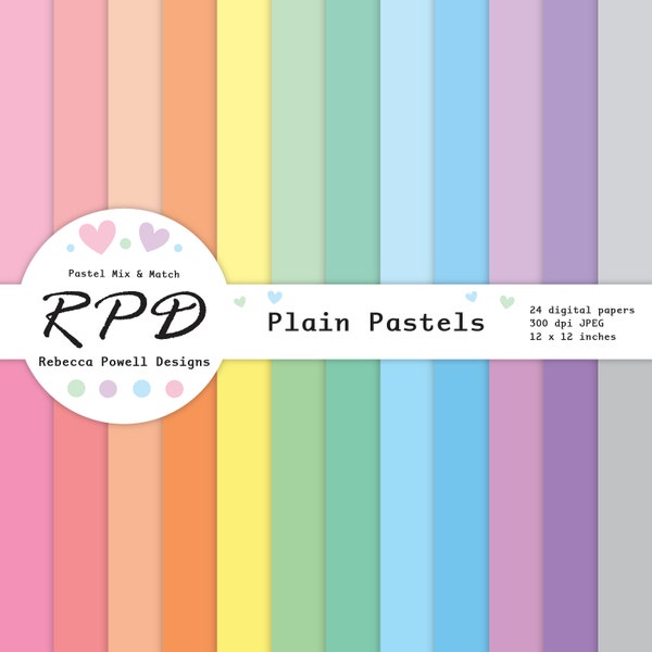 Plain Multi-Coloured Digital Paper Pack, Seamless, Solid Pastel Rainbow Colours,  Scrapbook Pages, Digital Backgrounds, Commercial Use