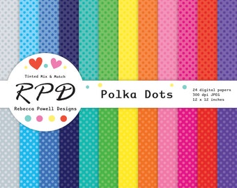 SALE Mini Polka Dots Digital Paper, Seamless, Tinted Rainbow Colours, Spots Pattern, Scrapbook Pages, Digital Backgrounds, Commercial Use