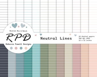 Lined Pattern Seamless Digital Notebook Paper Pack, Neutral Colours & White, Backgrounds, Scrapbook Pages, Commercial Use