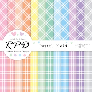 Confezione di carta digitale a quadri tartan, motivo senza soluzione di continuità, colori pastello e bianco, pagine di album, sfondi, uso commerciale