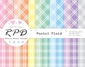 Pastel Tartan Plaid Digital Paper: Seamless Scrapbook Backgrounds (Digital Download)