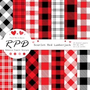 Red Plaid Digital Paper Pack: Seamless Lumberjack Check (12x12 JPEGs, Commercial Use)