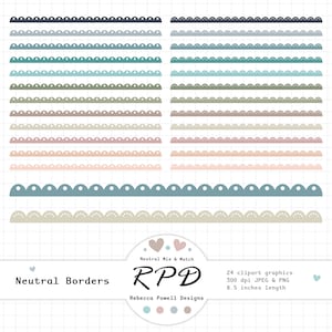 Vintage Scalloped Borders Digital Clip Art, Neutral Colours, Scrapbooking, Planners, Commercial Use