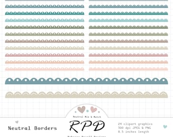 Clipart digital com bordas recortadas vintage, cores neutras, ideal para scrapbooking, planners e uso comercial.