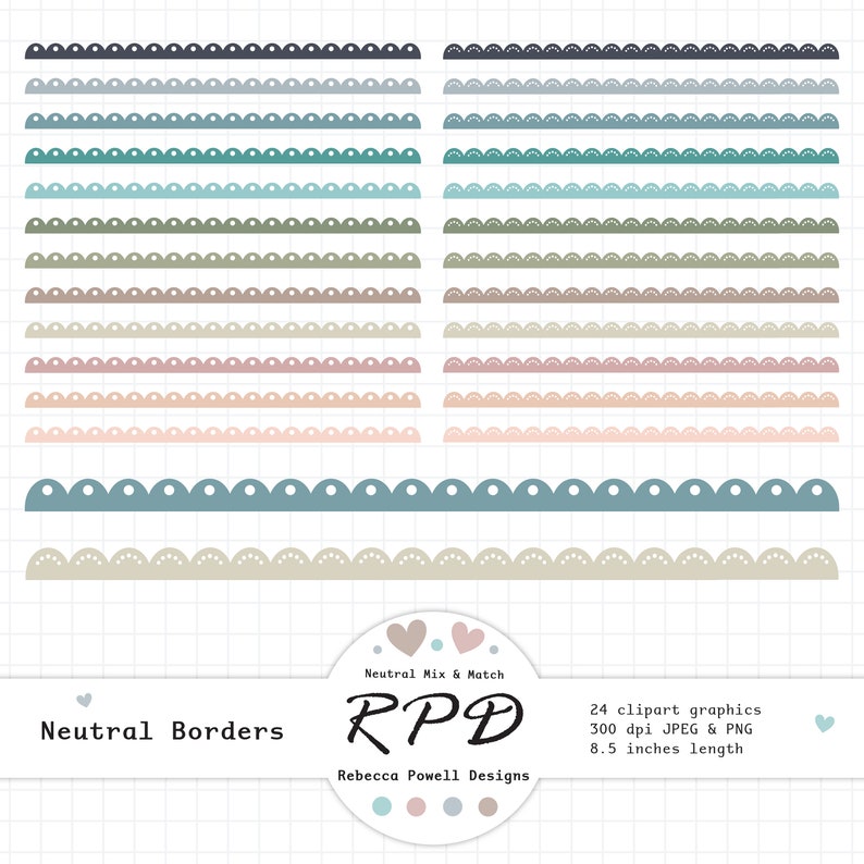 Vintage Scalloped Borders Digital Clip Art, Neutral Colours