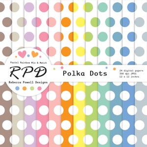 Pastel Rainbow Polka Dot Digital Paper Pack: Seamless Scrapbook Backgrounds (Digital Download)