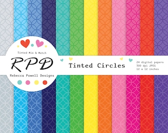 Circles Lattice Digital Paper Pack, Seamless Pattern, Tinted Rainbow Colours, Scrapbook Pages, Digital Backgrounds, Commercial Use