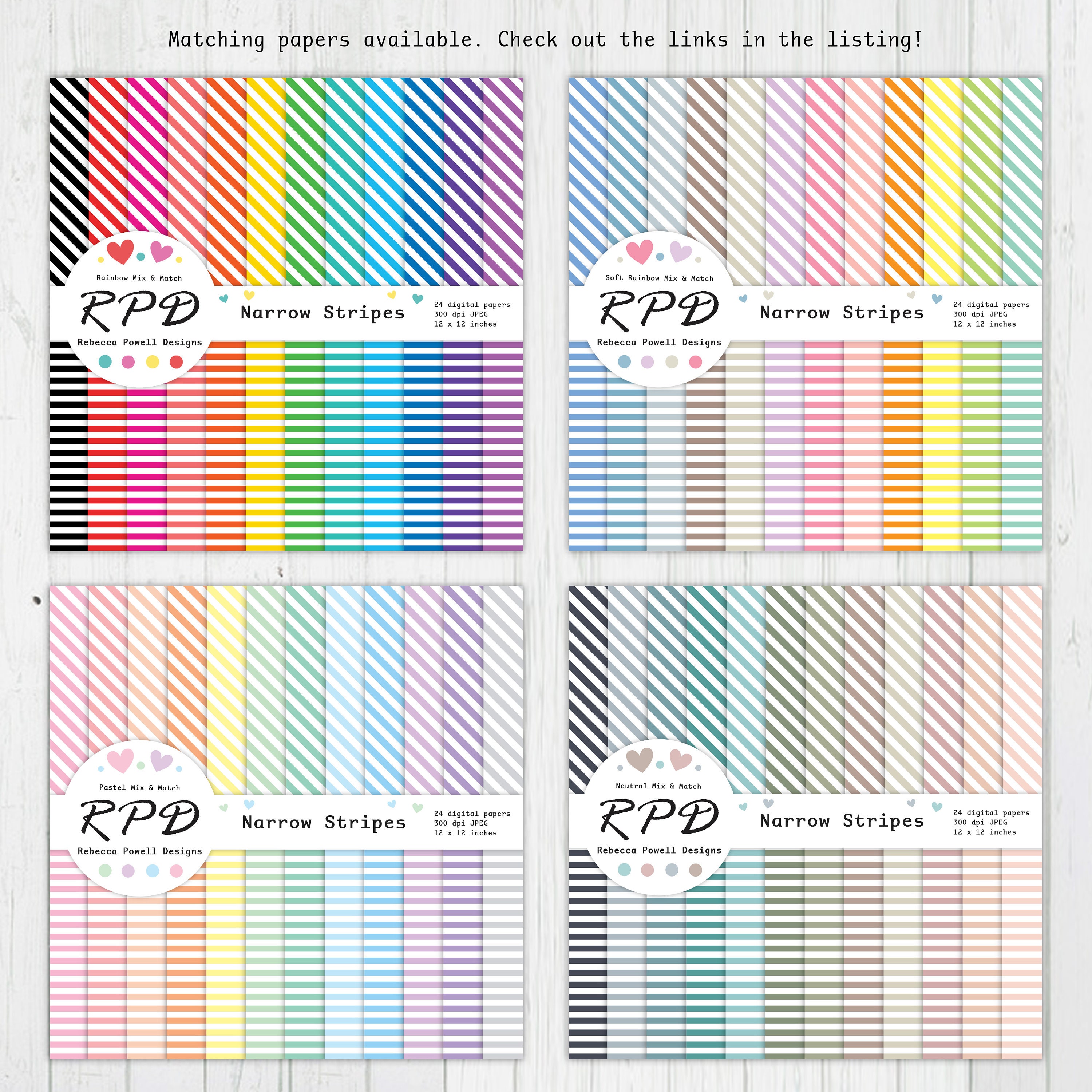 Pastel Stripes Digital Paper Pack: Seamless Scrapbook Backgrounds ...