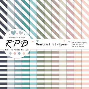 Horizontal & Diagonal Stripes Seamless Digital Paper, Printable Backgrounds in Neutral Colours and White