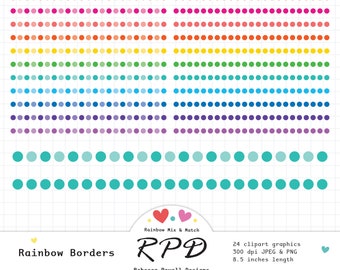 Polka Dot Rainbow Borders Clipart Set: Scrapbooking & Planner Graphics (PNG, JPEG)