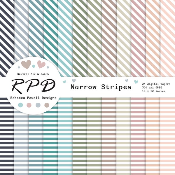 Stripes Digital Paper Pack, Seamless Pattern, Horizontal, Diagonal, Neutral Colours, White, Scrapbook Pages, Backgrounds, Commercial Use