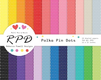 Mini Polka Dots Digital Paper Pack, Seamless Pattern, Rainbow Colours, White, Spots, Scrapbook Pages, Digital Backgrounds, Commercial Use