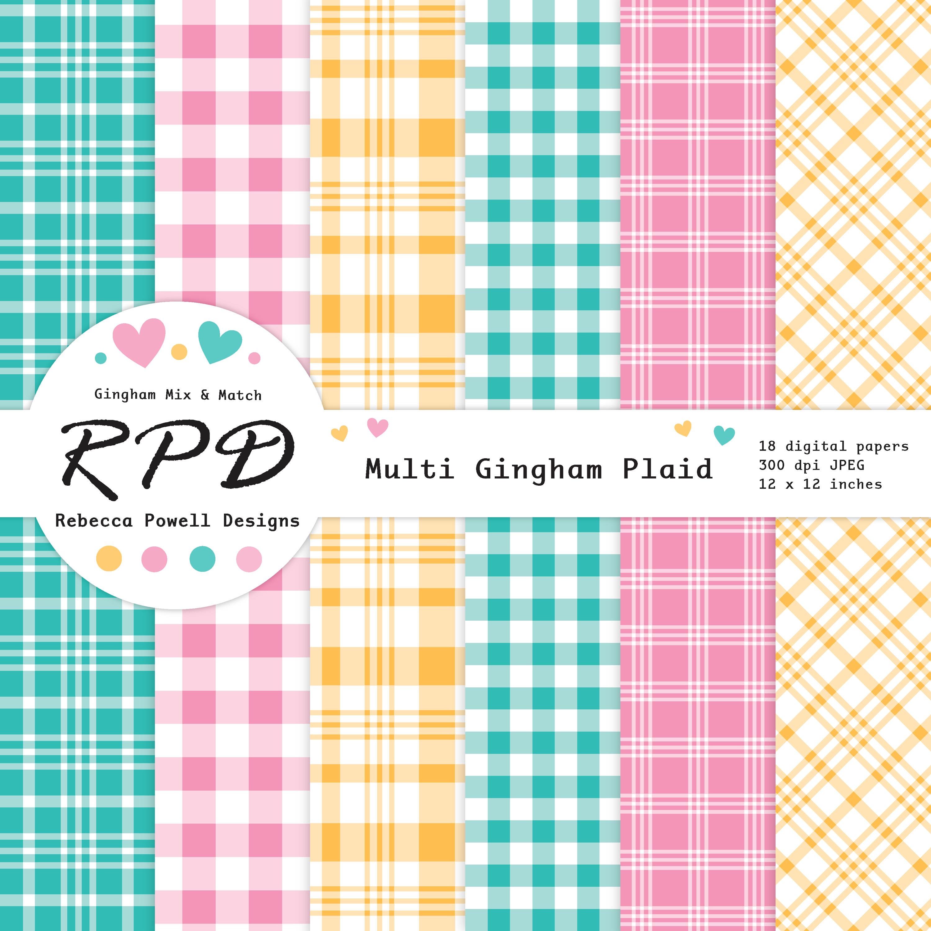 Checks Pattern Paper Rainbow Colours & White Plaid Checks Digital Paper Pack, Seamless ...