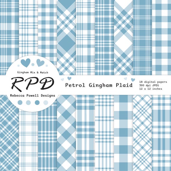 Soft Blue Gingham Checks Digital Papers: Mixed Plaid Patterns Pack (Instant Download)
