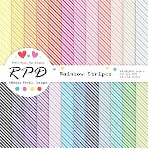 Pacchetto di carta digitale a strisce diagonali, modello senza soluzione di continuità, colori dell'arcobaleno, bianco, pagine di album, sfondi digitali, uso commerciale